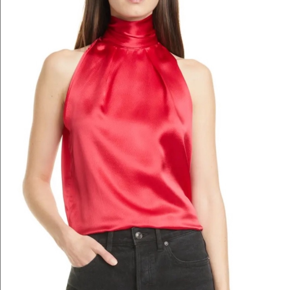 SALONI Michelle Red Hammered Silk Halter Top- NWT